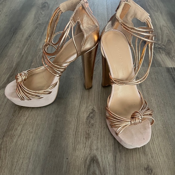 Rose Gold High Heel Sandals - Picture 1 of 10